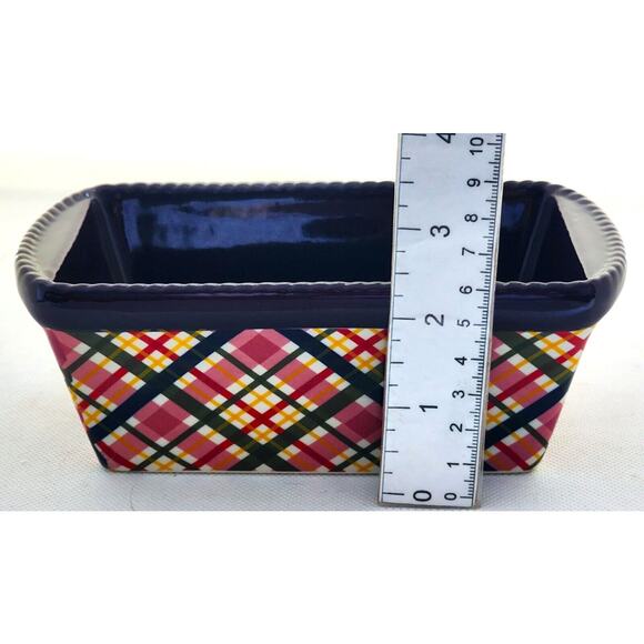LOAF BAKING DISH-TEMP-TATIONS-Ceramic-Plum & Pink-Plaid-Holiday Theme-Small - Picture 7 of 8